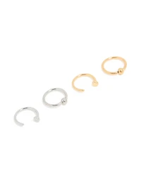 Mixed Metal Plated Surgical Steel Open & Ball Nose Rings 4-Pack