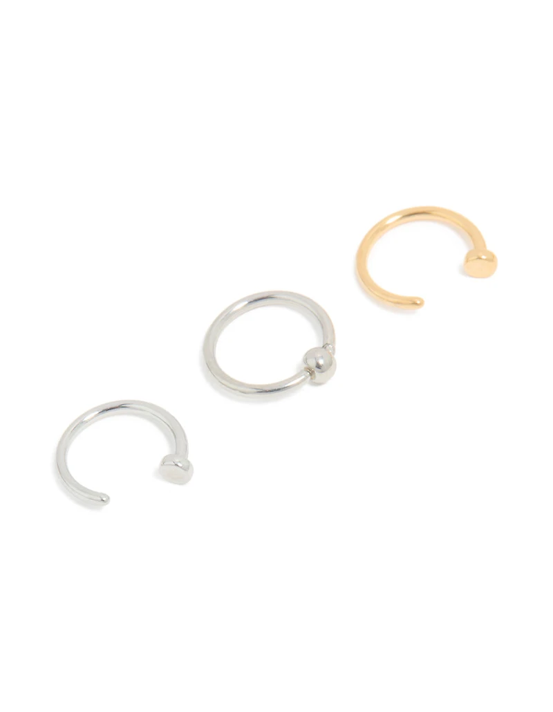 Mixed Metal Plated Surgical Steel Open & Ball Nose Rings 4-Pack
