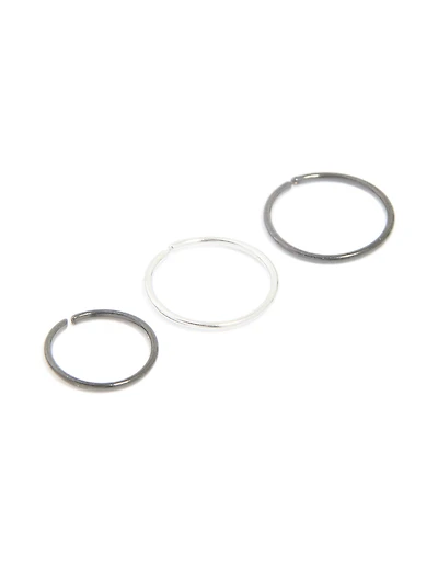 Surgical Steel & Black Coated Surgical Steel Nose Rings 3-Pack