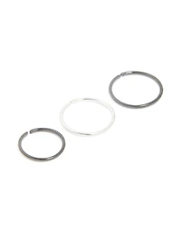 Surgical Steel & Black Coated Surgical Steel Nose Rings 3-Pack