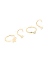 Gold Plated Surgical Steel Cubic Zirconia Nose Rings & Studs 4-Pack