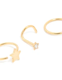 Gold Plated Surgical Steel Cubic Zirconia Nose Rings & Studs 4-Pack