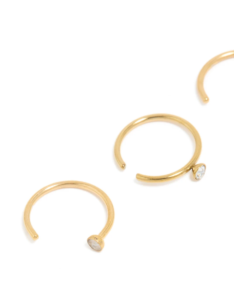 Gold Plated Surgical Steel Open Nose Rings 3-Pack
