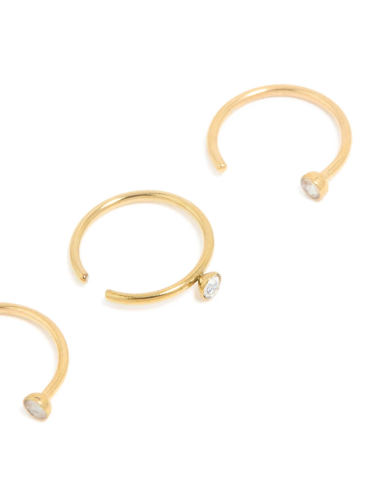 Gold Plated Surgical Steel Open Nose Rings 3-Pack