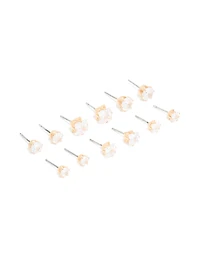 Gold Cubic Zirconia Multi-Sized Stud Earrings 6-Pack