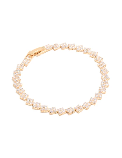 Gold Cubic Zirconia Rectangular Tennis Bracelet