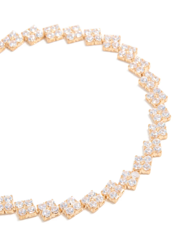 Gold Cubic Zirconia Rectangular Tennis Bracelet