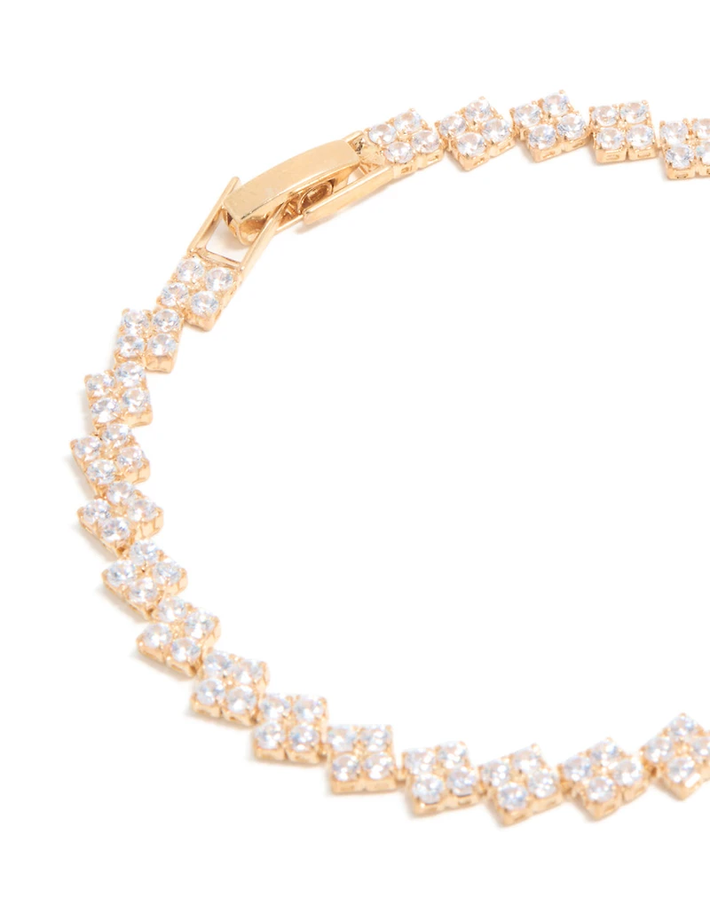Gold Cubic Zirconia Rectangular Tennis Bracelet