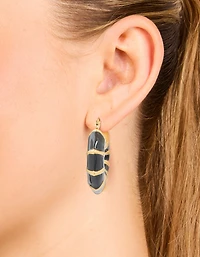 Boucles d’oreilles à cerceau en bambou émaillé noir en acier inoxydable plaqué or imperméable