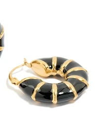 Boucles d’oreilles à cerceau en bambou émaillé noir en acier inoxydable plaqué or imperméable