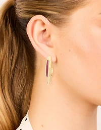 Waterproof Gold Plated Stainless Steel & Red Enamel Double Illusion Hoop Earrings