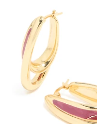 Boucles d’oreilles imperméables en acier inoxydable plaqué or et émail rouge à double illusion