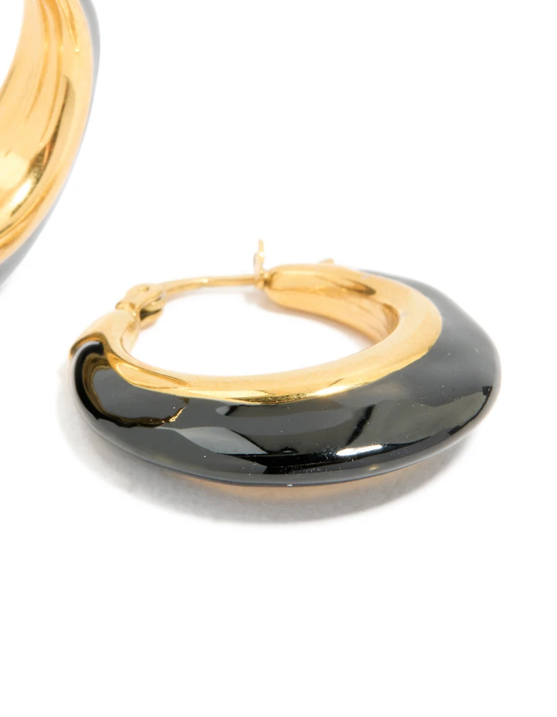 Boucles d’oreilles courtes imperméables en acier inoxydable émaillé noir