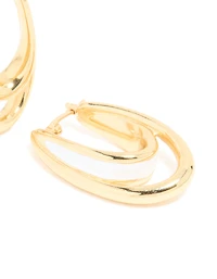 Waterproof Gold Plated Stainless Steel White Enamel Double Illusion Hoop Earrings