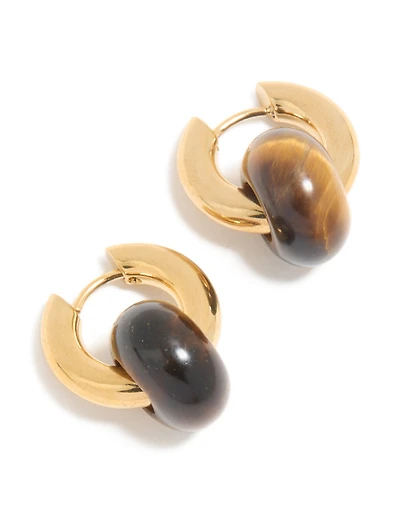 Waterproof Gold Plated Stainless Steel Tiger's Eye Semi Precious Stone Dainty Huggie Earrings