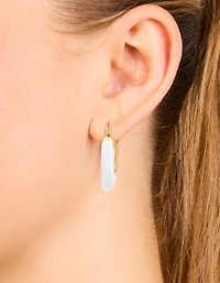 Waterproof Gold Plated Stainless Steel White Enamel Long Hoop Earrings