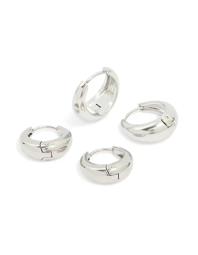 Waterproof Stainless Steel Thick Oval Huggie Earrings 2-Pack