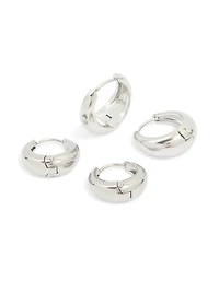 Waterproof Stainless Steel Thick Oval Huggie Earrings 2-Pack