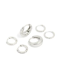 Waterproof Stainless Steel Cubic Zirconia Mix Huggie Earrings 3-Pack