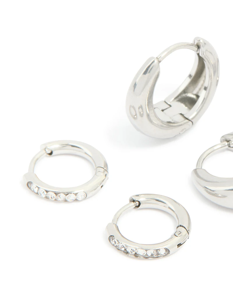 Boucles d’oreilles Huggie étanches en acier inoxydable cubique mélange Huggie en paquet de 3