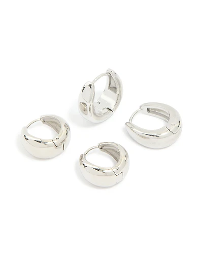 Waterproof Stainless Steel Chunky Huggie Earrings 2 Pack