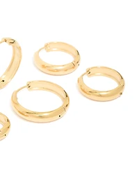 Waterproof Gold Plated Stainless Steel Chubby Hoop Earrings 3-Pack