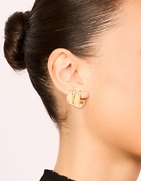 Waterproof Gold Plated Stainless Steel Chubby Hoop Earrings 2-Pack