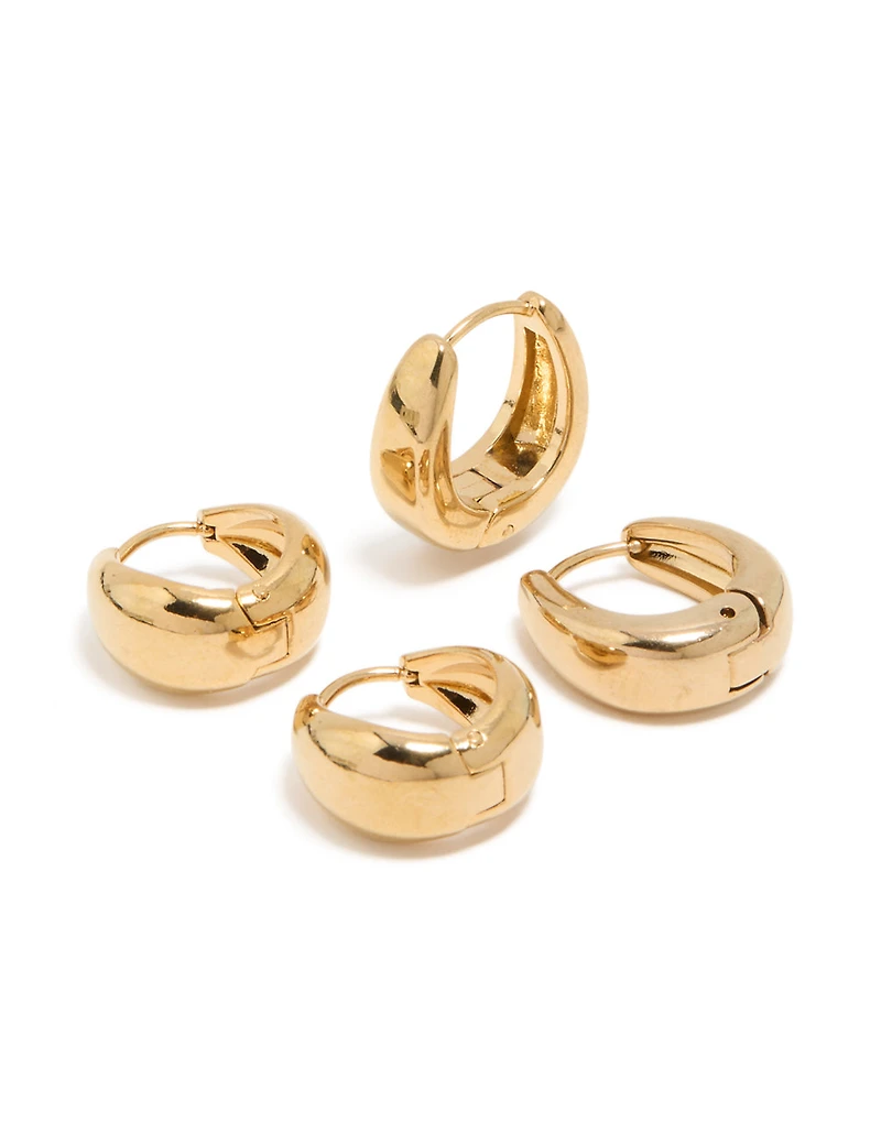 Waterproof Gold Plated Stainless Steel Chubby Hoop Earrings 2-Pack