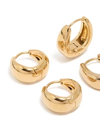 Waterproof Gold Plated Stainless Steel Chubby Hoop Earrings 2-Pack