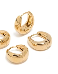 Waterproof Gold Plated Stainless Steel Chubby Hoop Earrings 2-Pack
