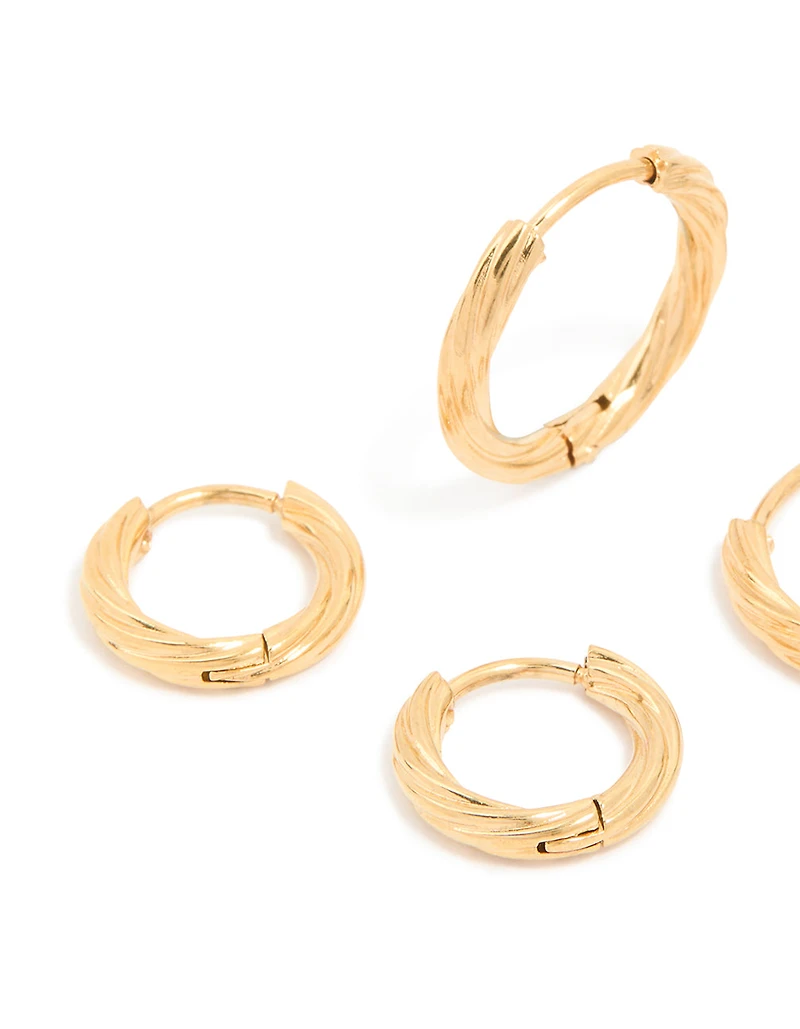 Waterproof Gold Plated Stainless Steel Small Wrap Huggie Earrings 3-Pack