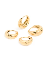Waterproof Gold Plated Stainless Steel Thick Oval Huggie Earrings 2-Pack