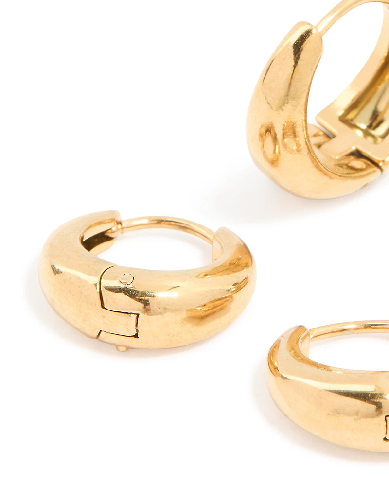 Waterproof Gold Plated Stainless Steel Thick Oval Huggie Earrings 2-Pack