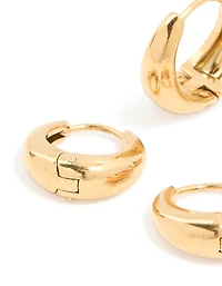 Waterproof Gold Plated Stainless Steel Thick Oval Huggie Earrings 2-Pack