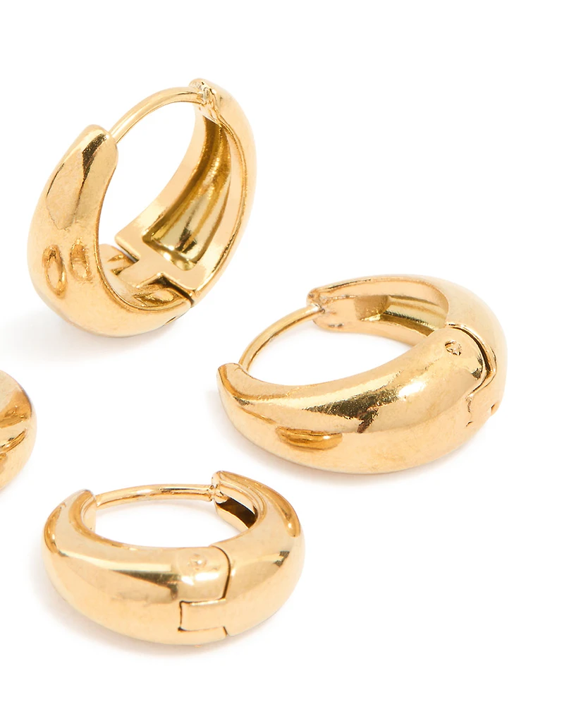 Boucles d’oreilles Huggie ovales épaisses en acier inoxydable imperméables plaquées or