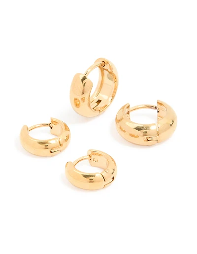 Waterproof Gold Plated Stainless Steel Small Chubby Huggie Earrings 2 Pack