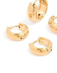 Petites boucles d’oreilles Huggie en acier inoxydable plaquées or étanches en paquet de 2