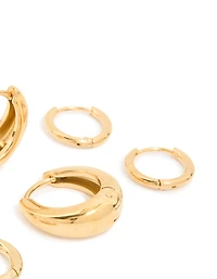 Waterproof Gold Plated Stainless Steel Cubic Zirconia Mix Huggie Earrings 3-Pack