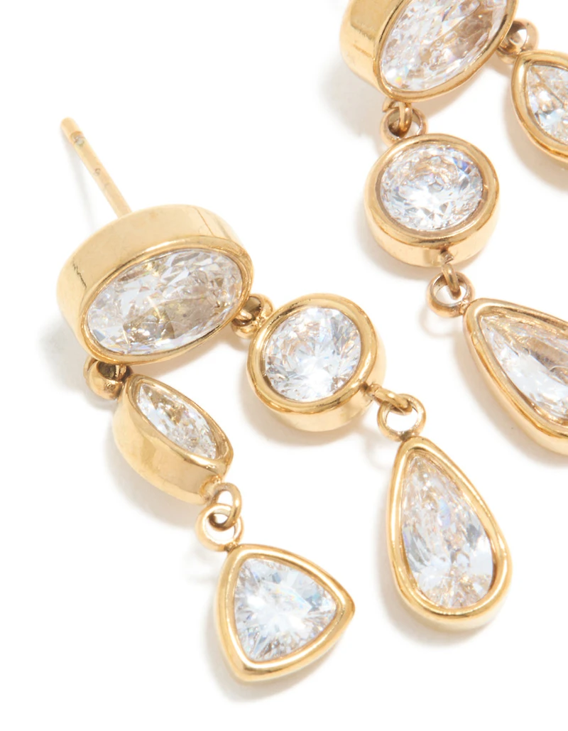 Boucles d’oreilles tubulaires organiques en zircone cubique en acier inoxydable imperméable plaquées or