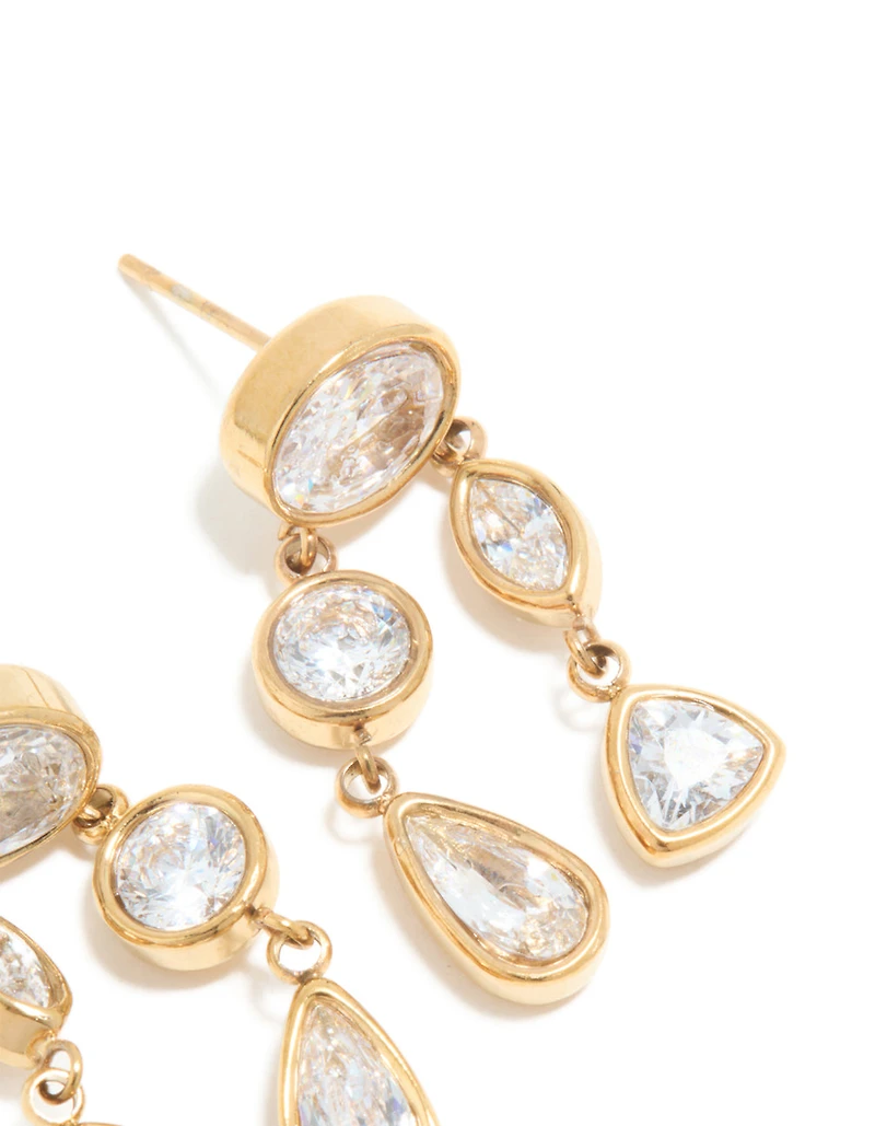 Waterproof Gold Plated Stainless Steel Cubic Zirconia Organic Drop Earrings