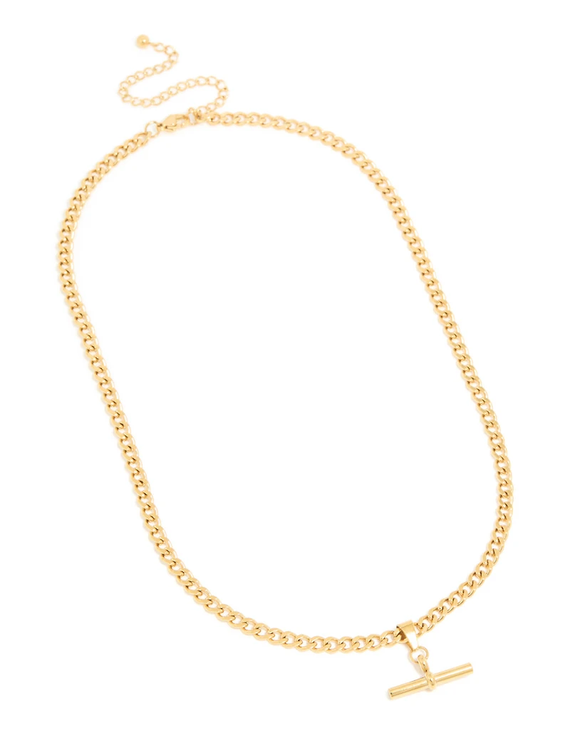 Waterproof Gold Plated Stainless Steel T Bar Short Necklace