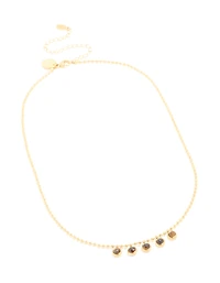 Waterproof Gold Plated Stainless Steel Bezel Tiger's Eye Semi Precious Stone Necklace