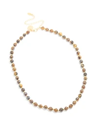 Waterproof Gold Plated Stainless Steel Tigers Eye Semi Precious Stone Beaded Short Necklace