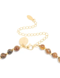 Waterproof Gold Plated Stainless Steel Tigers Eye Semi Precious Stone Beaded Short Necklace