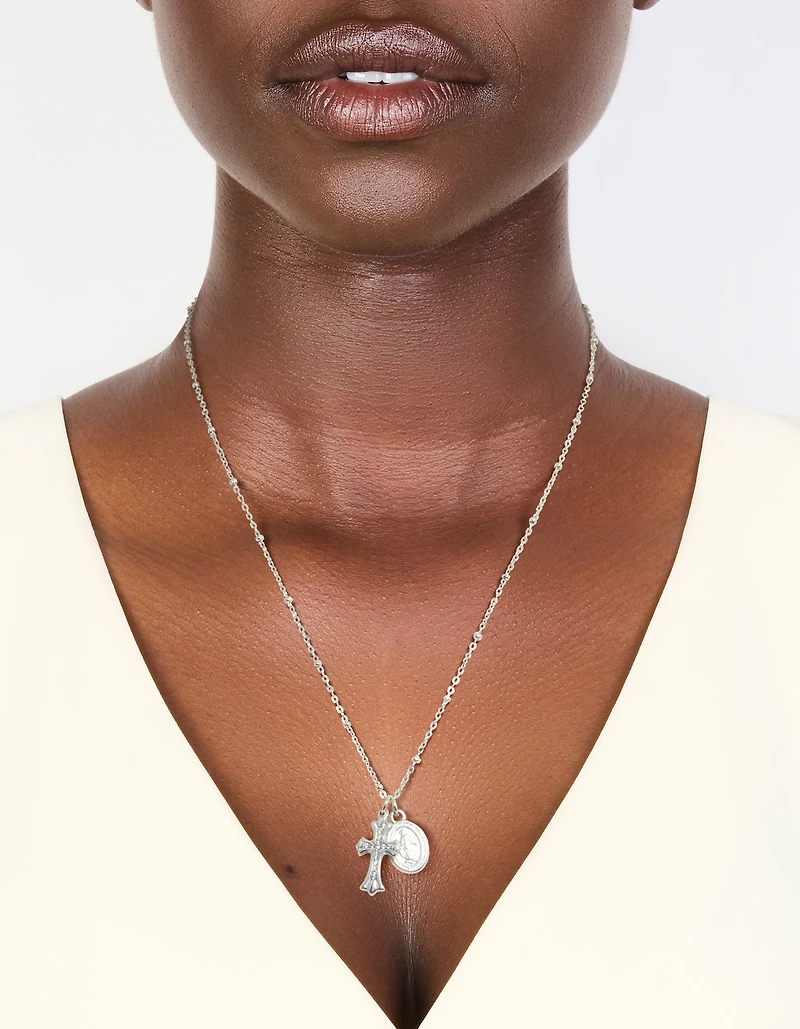 Collier Marie et Croix en acier inoxydable imperméable