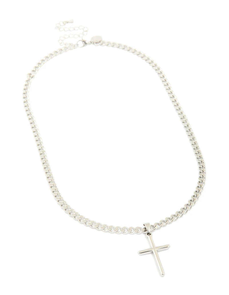 Waterproof Stainless Steel Smooth Plain Cross Necklace