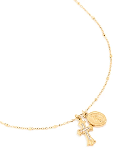 Waterproof Gold Plated Stainless Steel Mary & Cross Necklace
