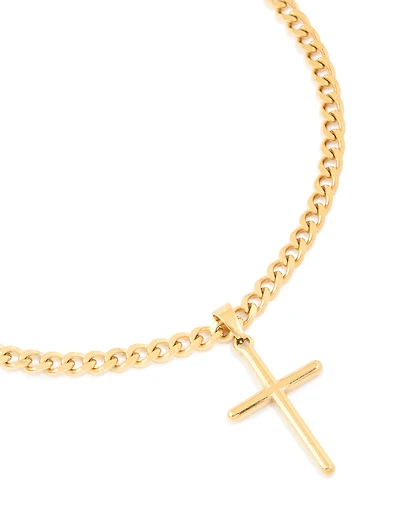 Waterproof Gold Plated Stainless Steel Smooth Plain Cross Necklace
