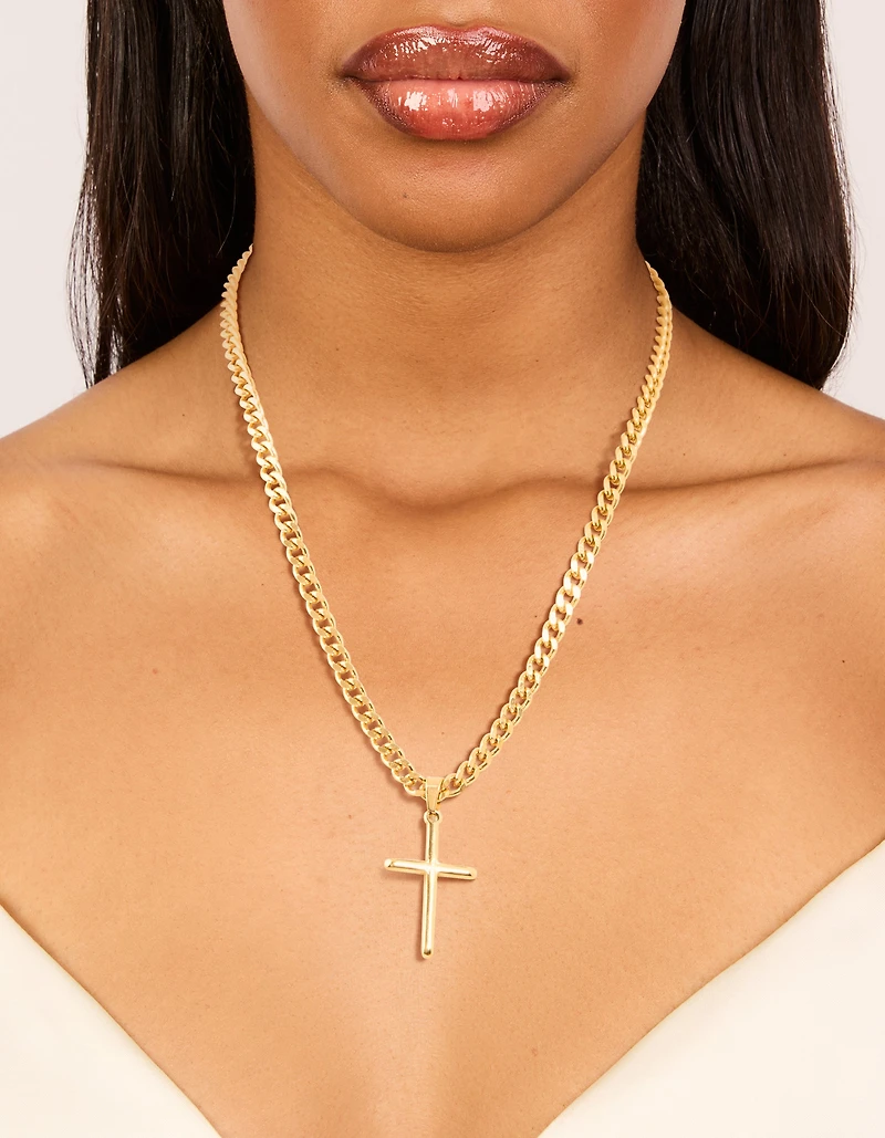 Waterproof Gold Plated Stainless Steel Smooth Plain Cross Necklace