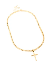 Waterproof Gold Plated Stainless Steel Smooth Plain Cross Necklace